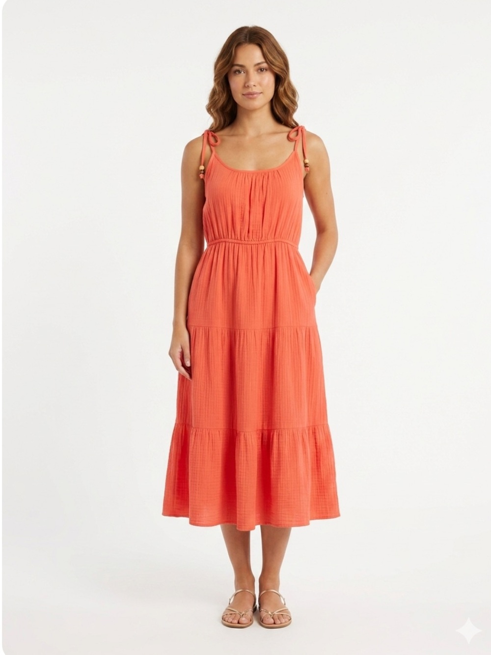 LUCKY BRAND SUNDRESS 100% COTTON GAUZE CRINKLE WITH TIE STRAPS SZ M NWT
